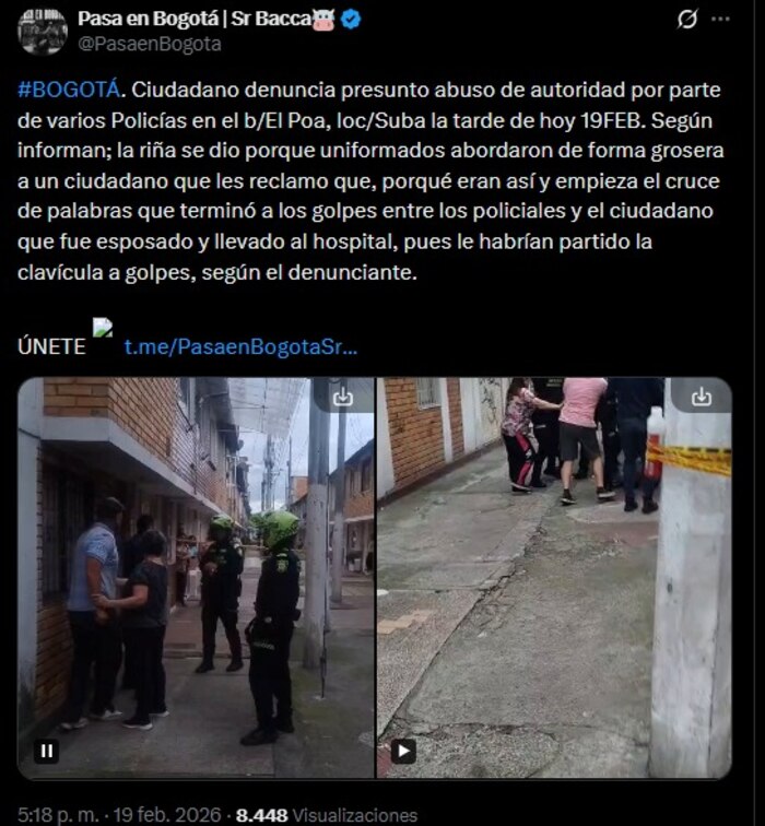 Denuncian posible abuso de autoridad en Suba tras enfrentamiento entre policías y civiles grabado en video