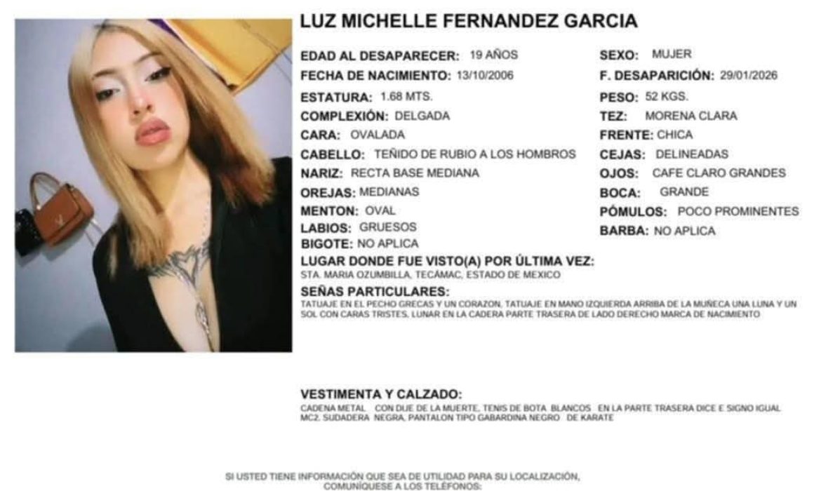 Familiares y vecinos de Tecámac buscan a Luz Michelle Fernández, joven desaparecida desde febrero de 2026