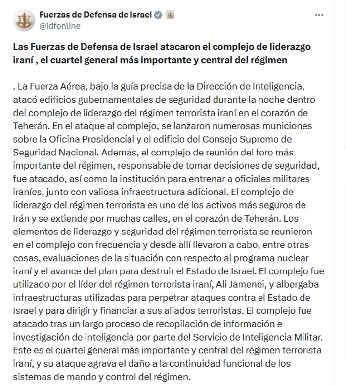 Israel ataca el centro de operaciones del régimen iraní en Teherán y debilita la flota en el Golfo de Omán