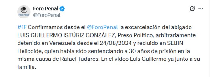 Luis Istúriz, dirigente de Vente Venezuela, es liberado tras más de un año en El Helicoide