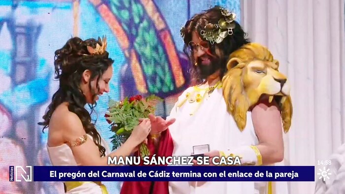 Manu Sánchez y Lorena formalizan su matrimonio en el pregón del Carnaval de Cádiz