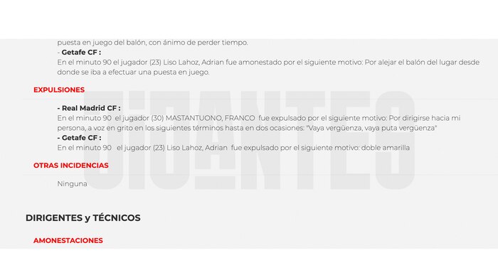 Revelan la frase de Franco Mastantuono que provocó su expulsión en la derrota del Real Madrid ante Getafe