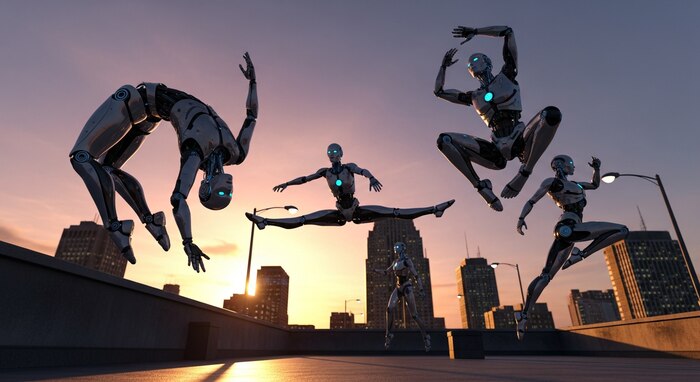 Robots humanoides Show de saltos acrobáticos y kung fu sincronizado en la Gala de Año Nuevo chino