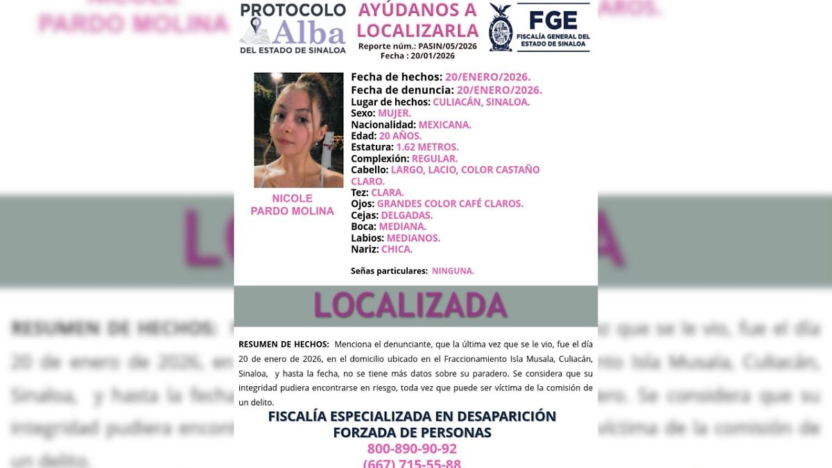 ¡Sorpresa en Culiacán! Encontraron con vida a Nicole Pardo Molina y la búsqueda termina